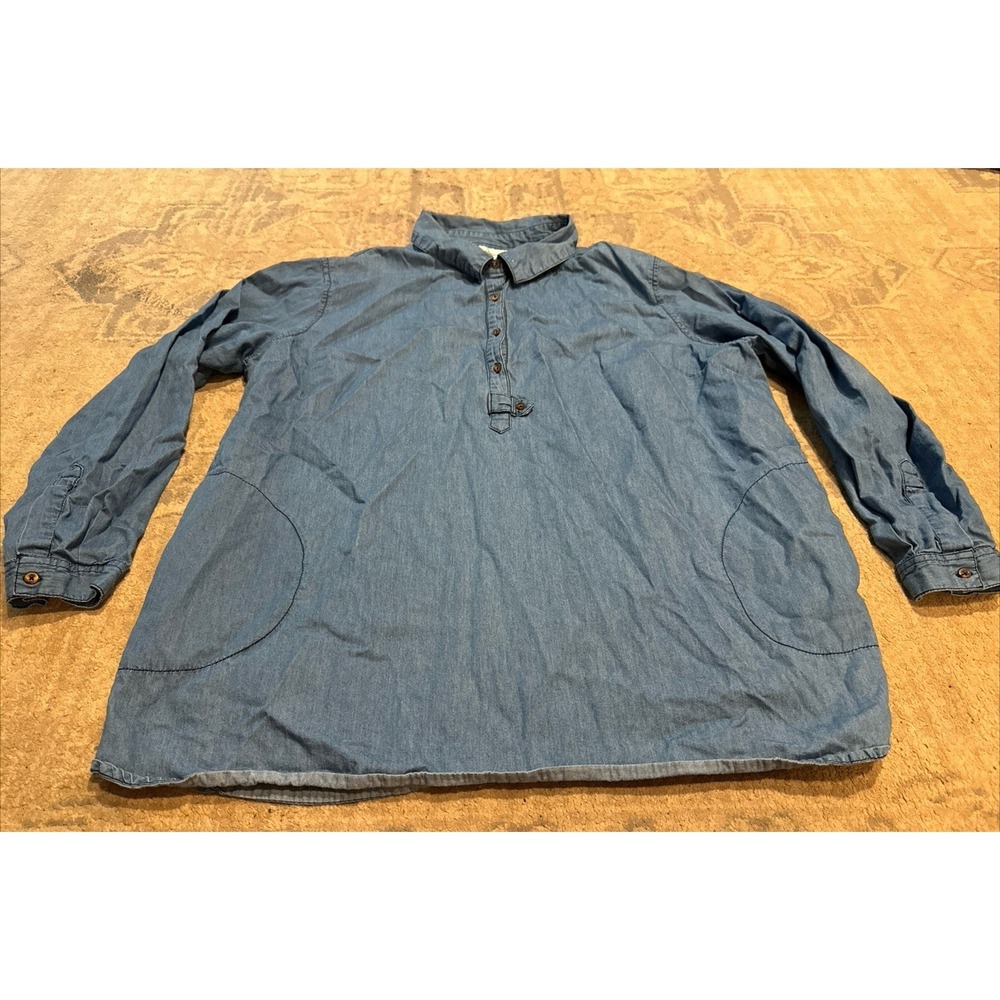 Denim Moves Shirt Womens Sz 2X XXL  Blue Cotton 1/2 Button Up Roll Tab sleeves